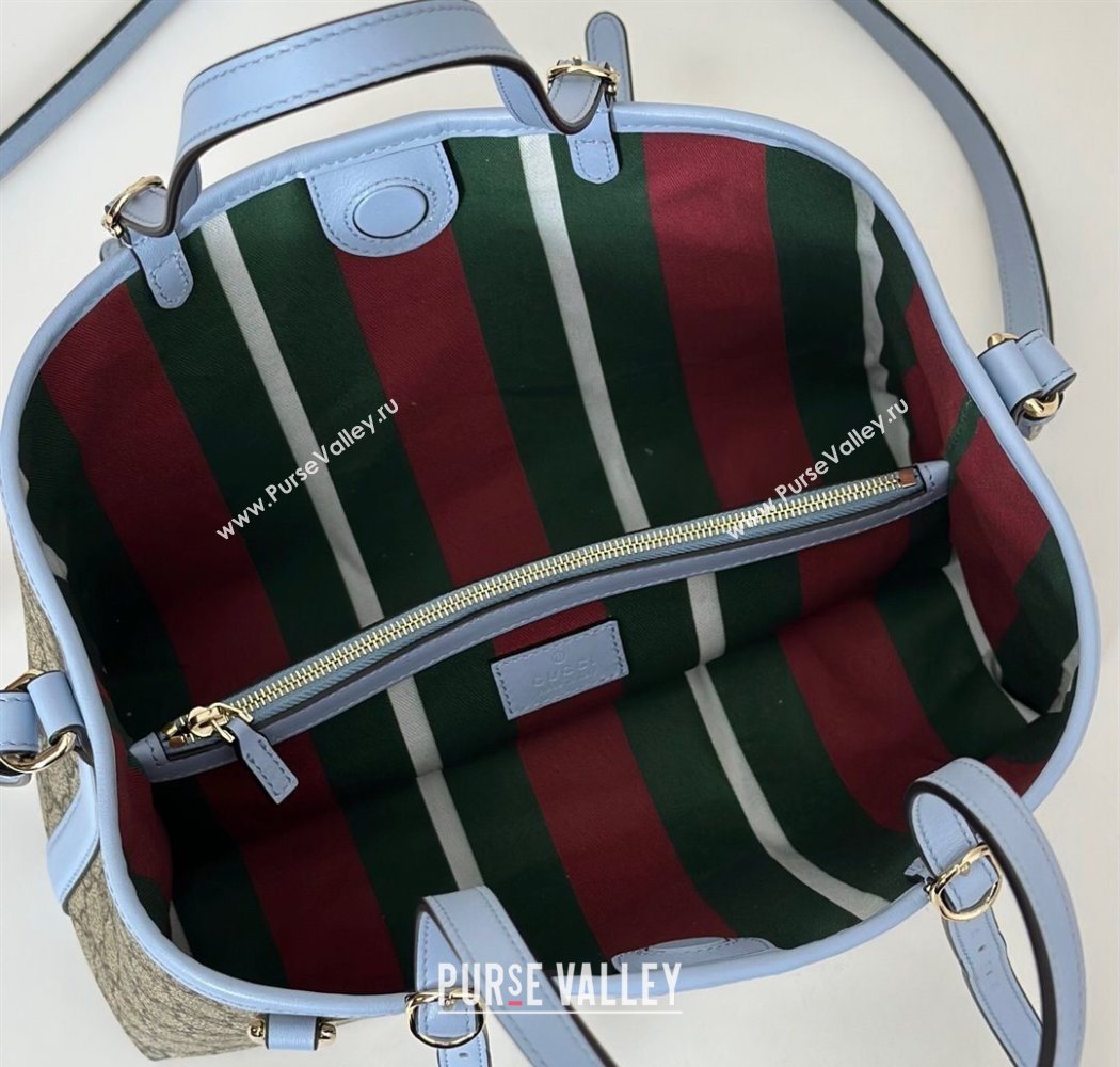 Gucci GG Canvas Emblem Medium Tote Bag Beige/Blue 2025 815214 (DLH-250630071)