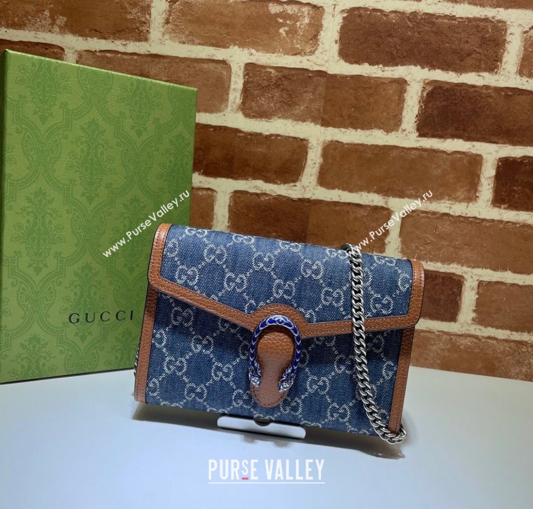 Gucci Dionysus GG Denim Chain Wallet 401231 Blue 2025 (DLH-250630079)