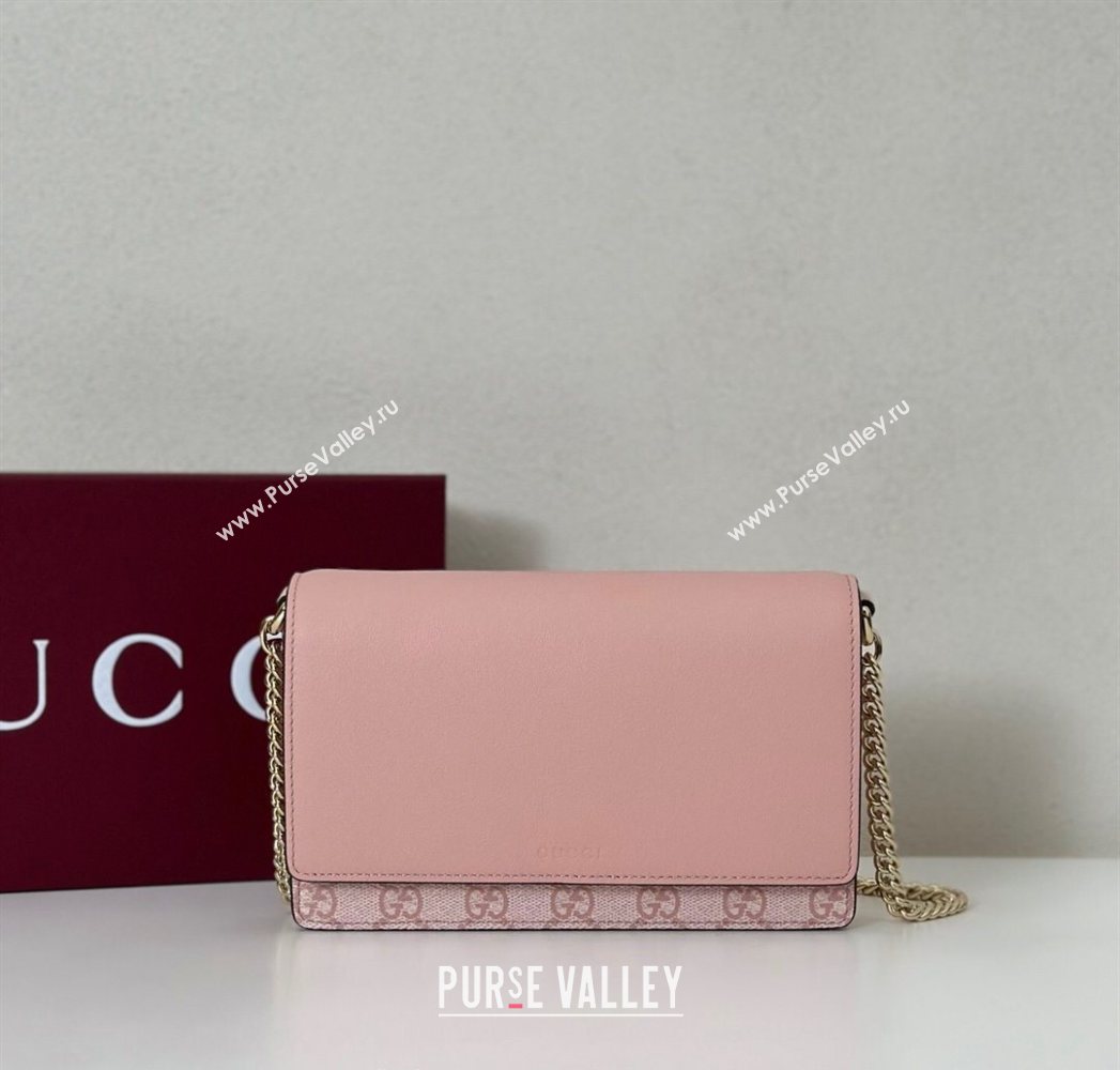 Gucci GG Emblem wallet on chain Light Pink 2025 826720 (DLH-250701017)