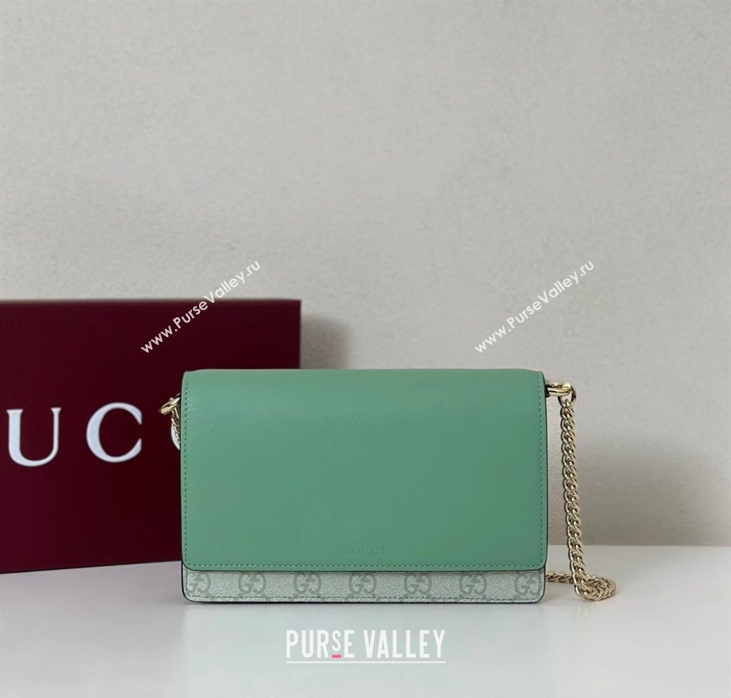Gucci GG Emblem wallet on chain Sage Green 2025 826720 (DLH-250701018)