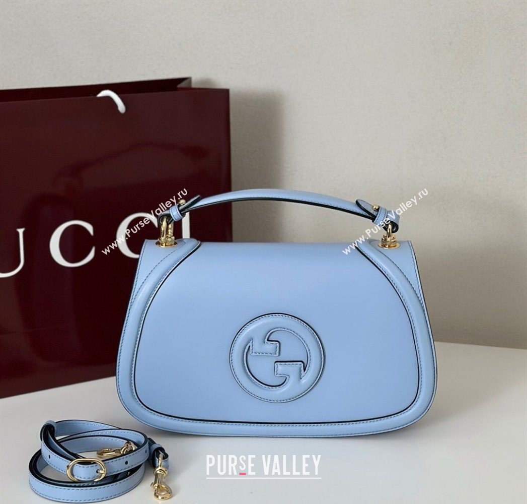 Gucci Blondie Leather Large Top Handle Bag 815716 Light Blue 2025 (DLH-250701022)