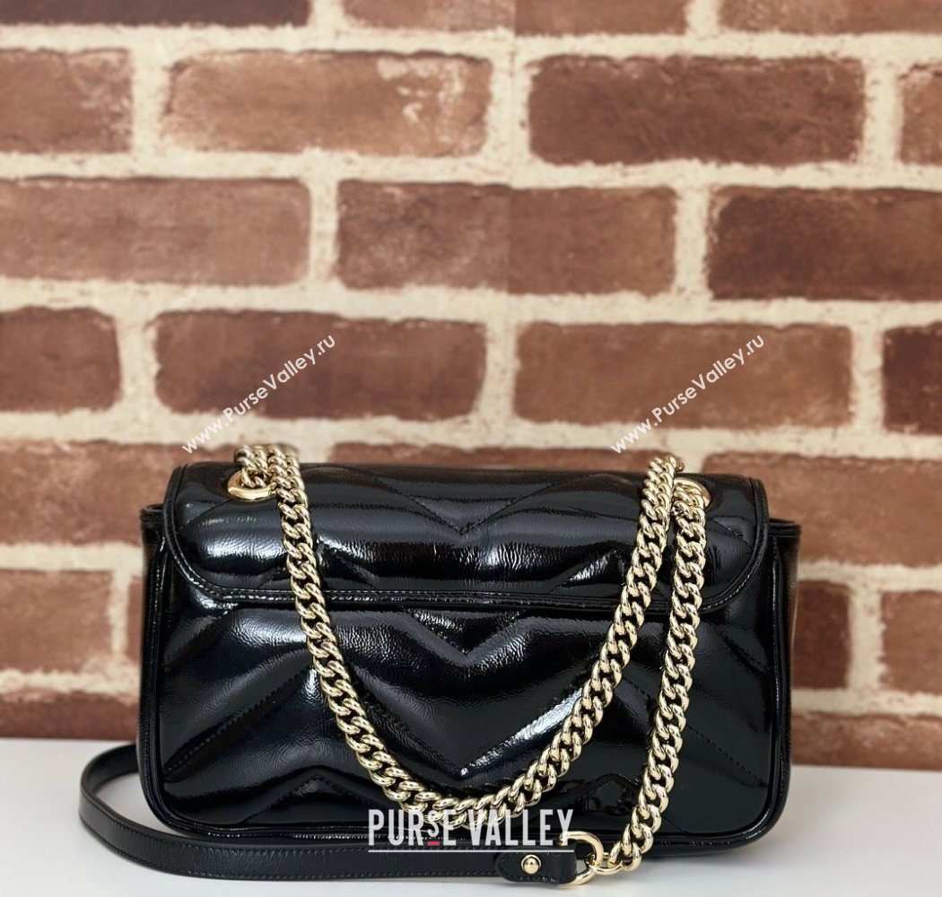 Gucci GG Marmont Padded Patent Leather Small Shoulder Bag 443497 Black 2025 (DLH-250630047)