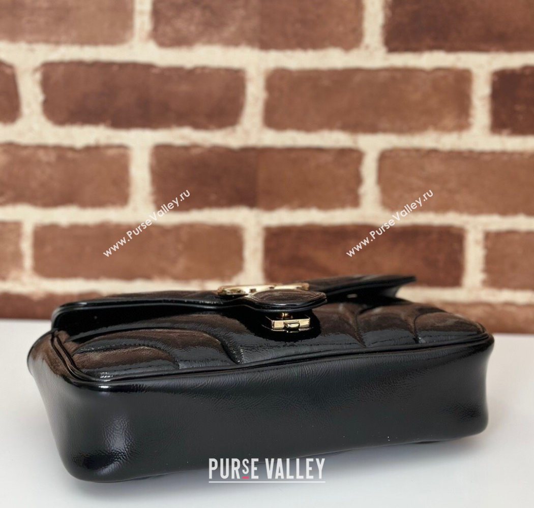 Gucci GG Marmont Padded Patent Leather Small Shoulder Bag 443497 Black 2025 (DLH-250630047)
