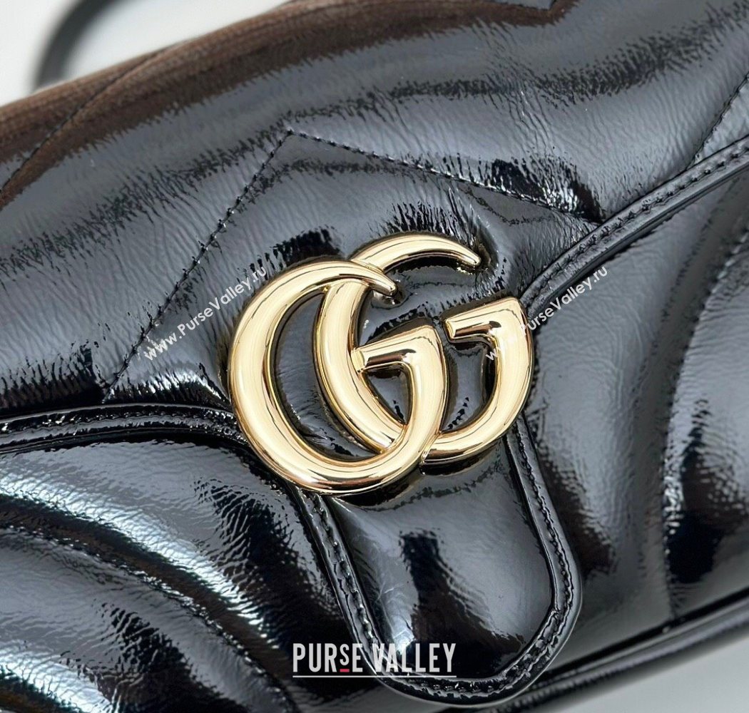 Gucci GG Marmont Padded Patent Leather Small Shoulder Bag 443497 Black 2025 (DLH-250630047)