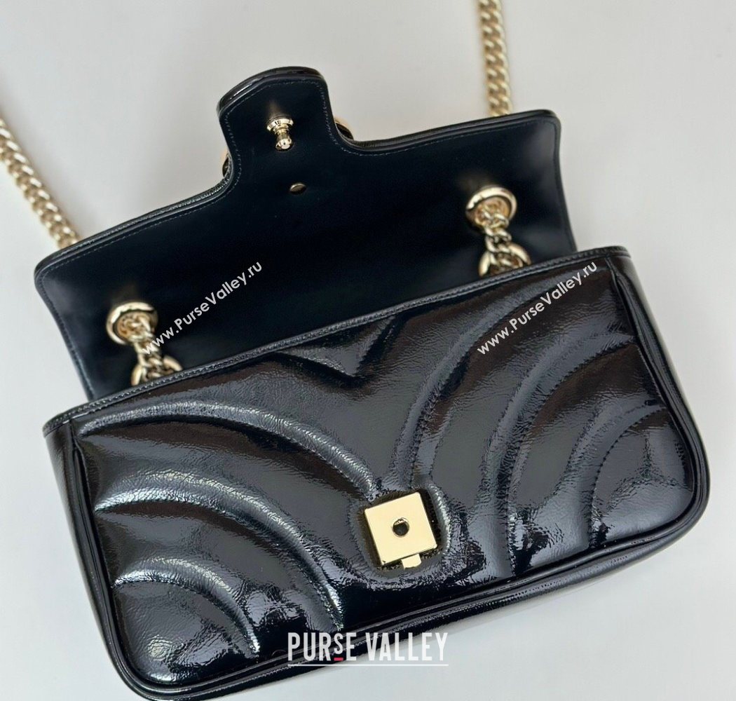 Gucci GG Marmont Padded Patent Leather Small Shoulder Bag 443497 Black 2025 (DLH-250630047)