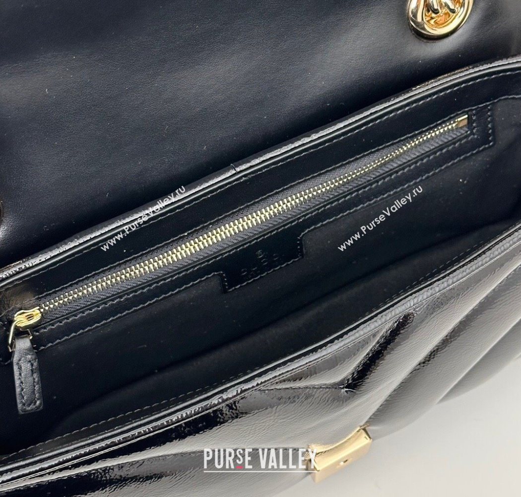 Gucci GG Marmont Padded Patent Leather Small Shoulder Bag 443497 Black 2025 (DLH-250630047)