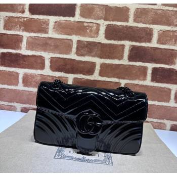 Gucci GG Marmont Patent Leather Small Shoulder Bag 443497 All Black 2025 (DLH-250630049)