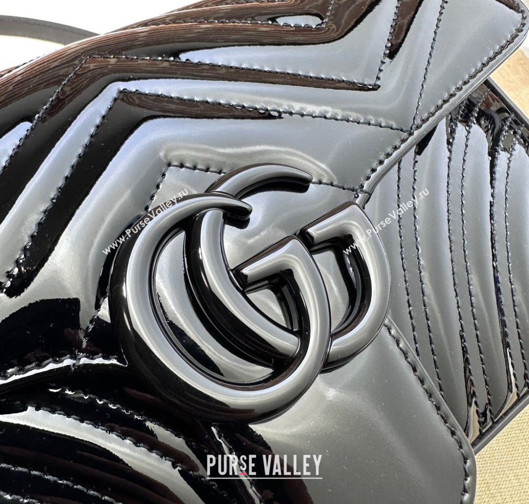 Gucci GG Marmont Patent Leather Small Shoulder Bag 443497 All Black 2025 (DLH-250630049)