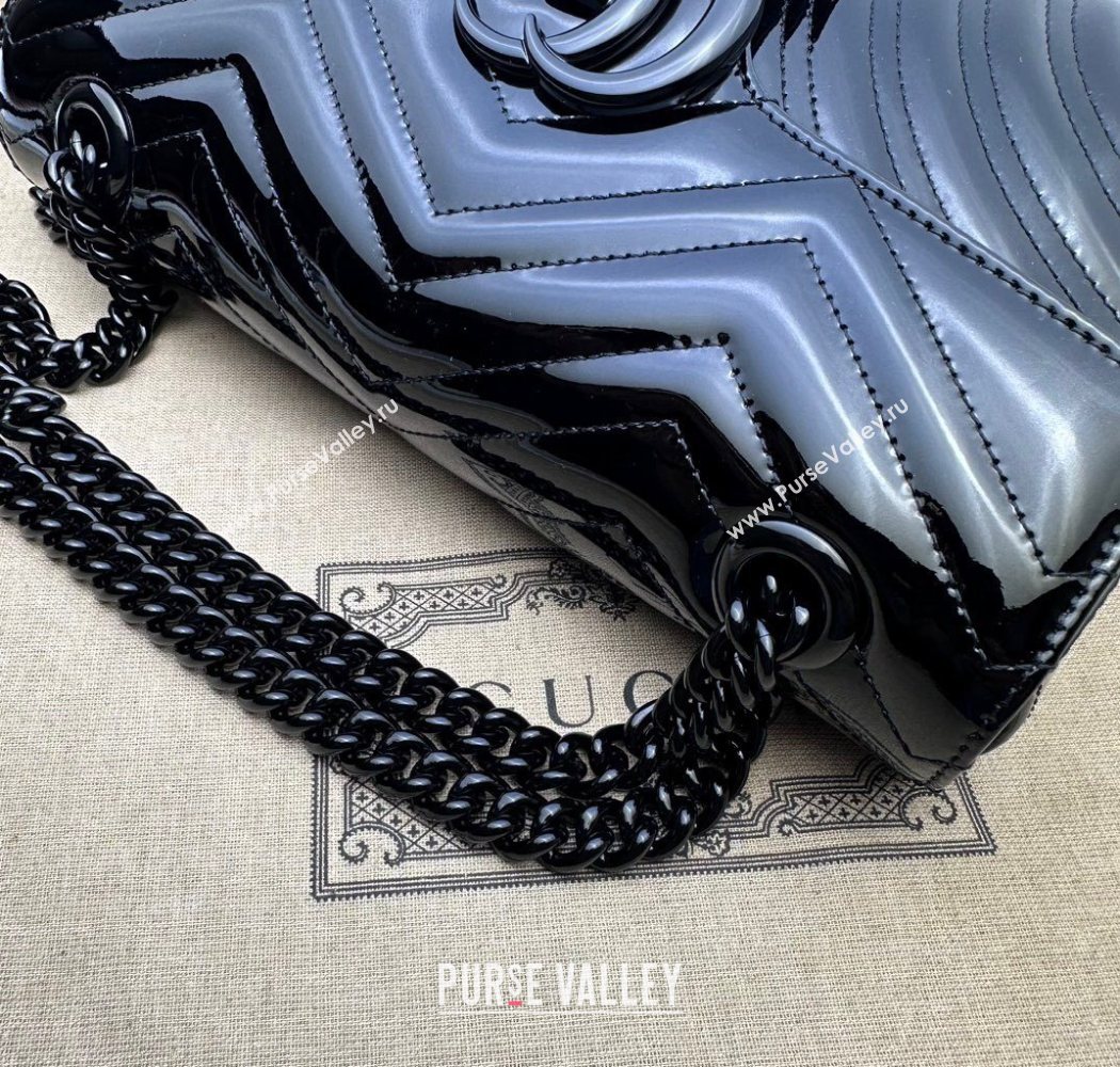 Gucci GG Marmont Patent Leather Small Shoulder Bag 443497 All Black 2025 (DLH-250630049)
