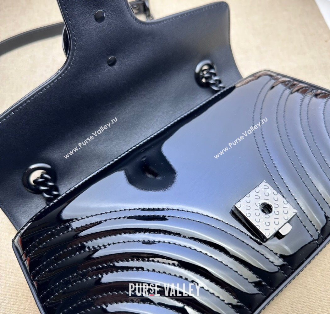 Gucci GG Marmont Patent Leather Small Shoulder Bag 443497 All Black 2025 (DLH-250630049)