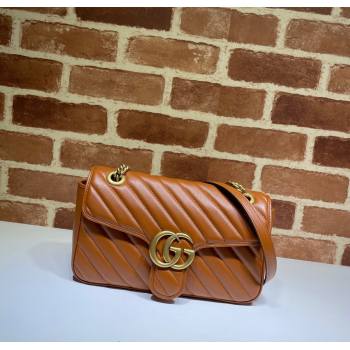 Gucci GG Marmont Diagonal Leather Small Shoulder Bag 443497 Brown 2025 (DLH-250630050)