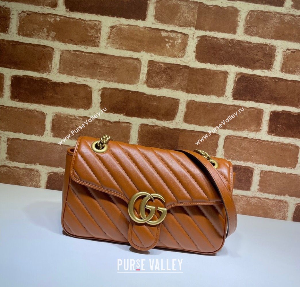Gucci GG Marmont Diagonal Leather Small Shoulder Bag 443497 Brown 2025 (DLH-250630050)