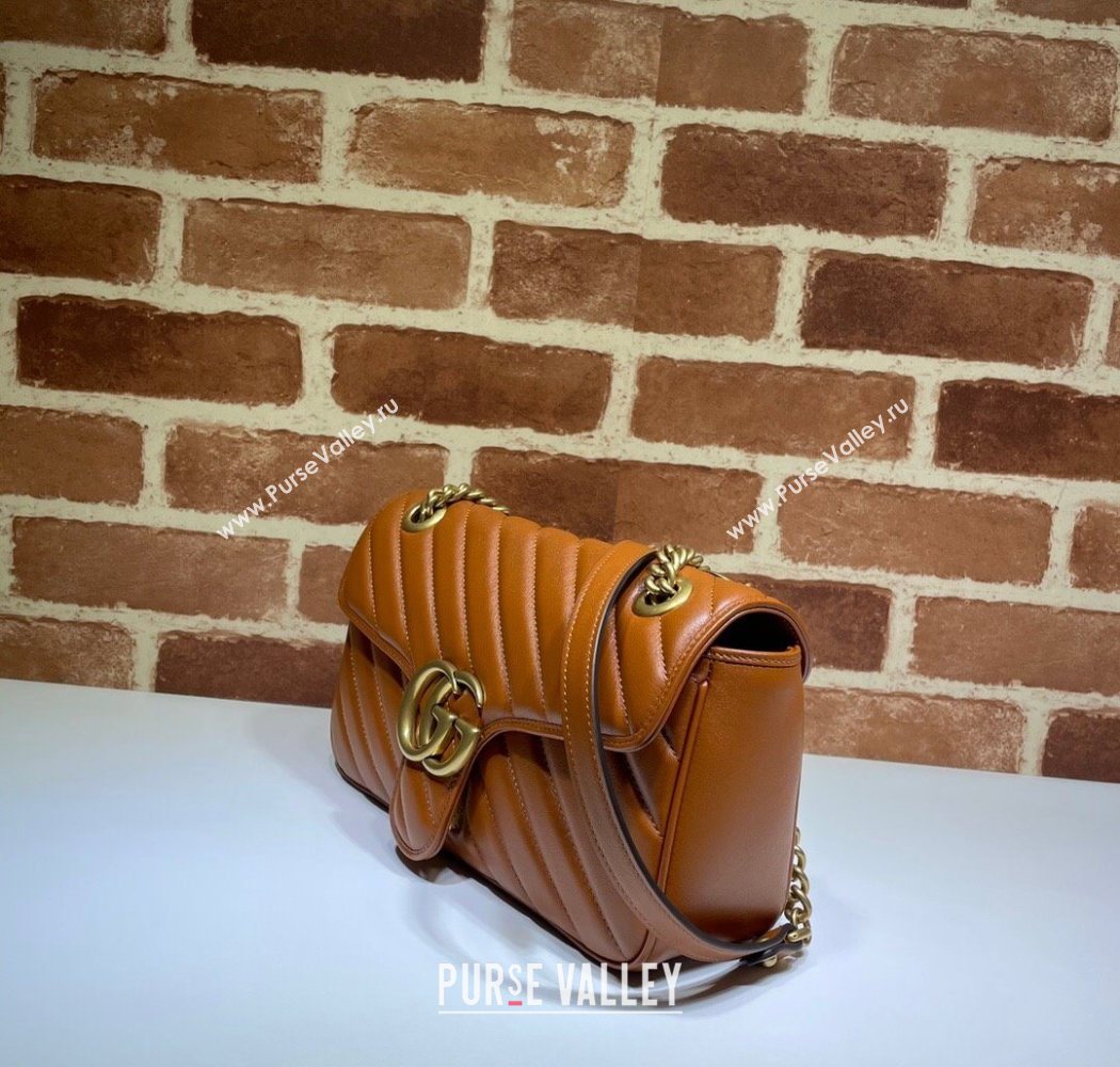 Gucci GG Marmont Diagonal Leather Small Shoulder Bag 443497 Brown 2025 (DLH-250630050)