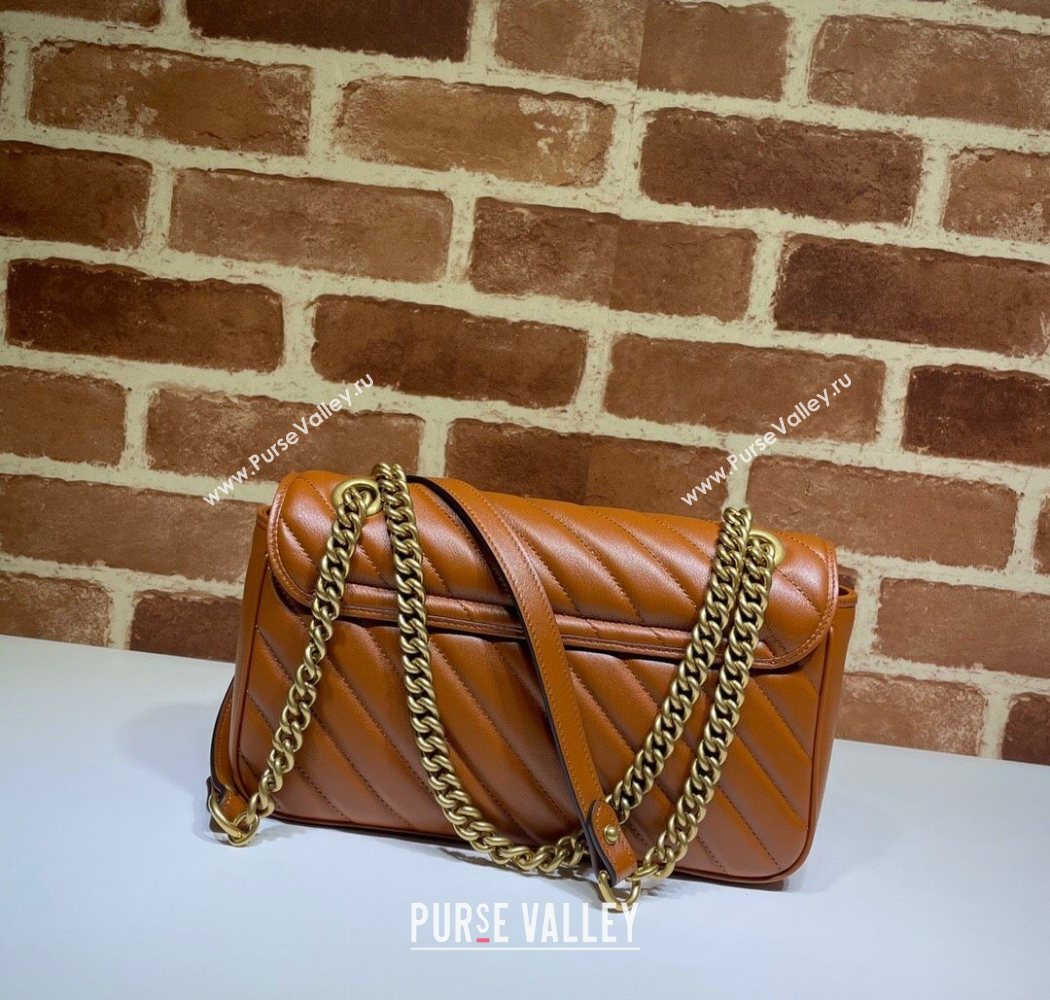 Gucci GG Marmont Diagonal Leather Small Shoulder Bag 443497 Brown 2025 (DLH-250630050)