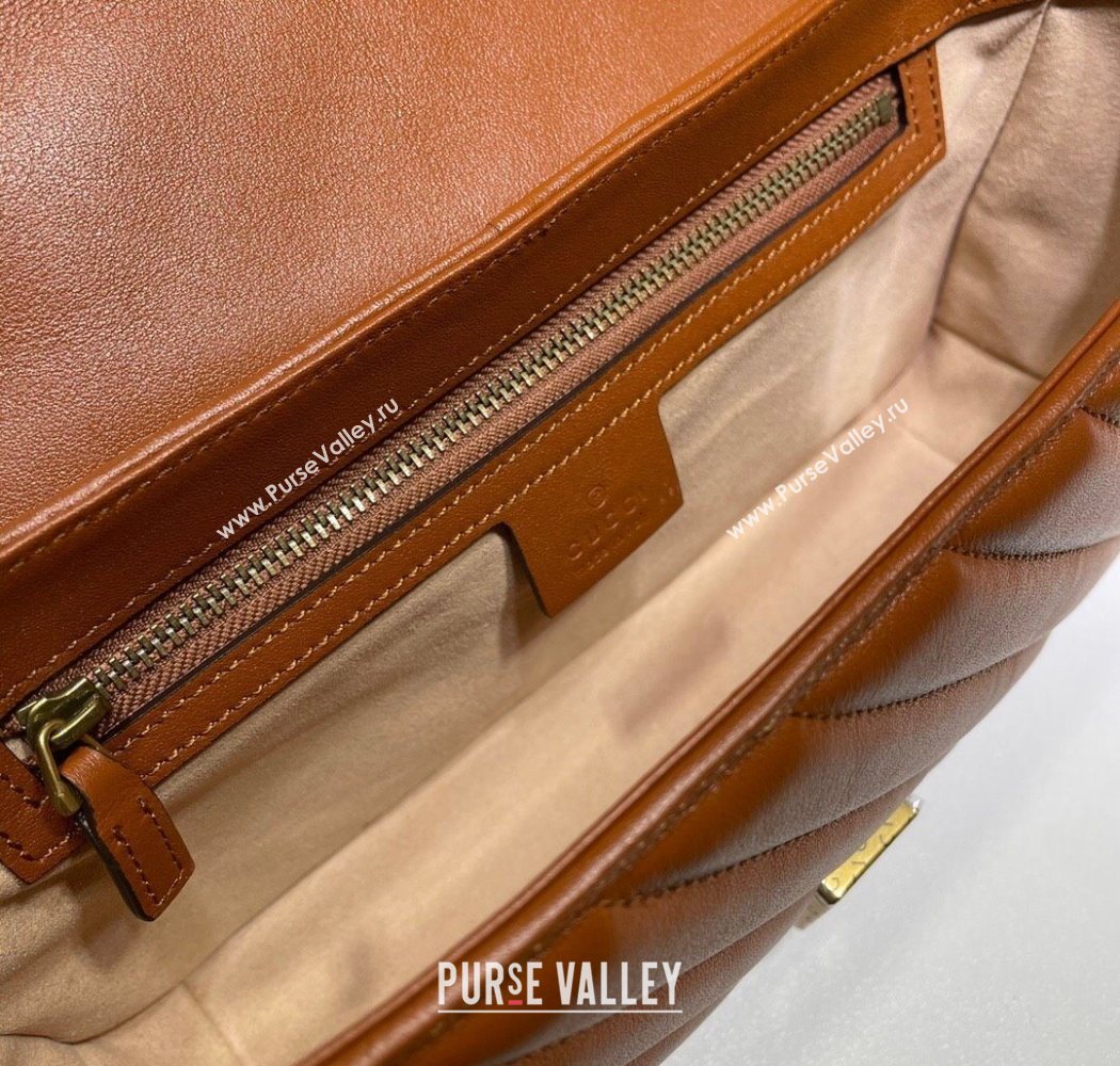 Gucci GG Marmont Diagonal Leather Small Shoulder Bag 443497 Brown 2025 (DLH-250630050)