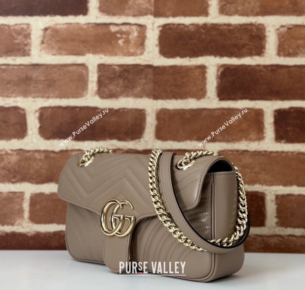 Gucci GG Marmont Matelasse Leather Small Shoulder Bag 443497 Taupe Grey 2025 (DLH-250630051)
