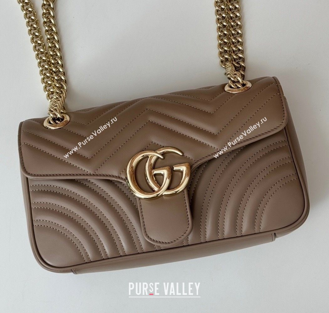 Gucci GG Marmont Matelasse Leather Small Shoulder Bag 443497 Taupe Grey 2025 (DLH-250630051)