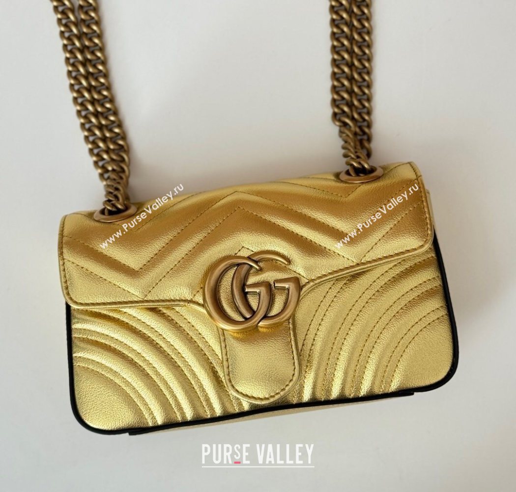 Gucci GG Marmont Matelasse Leather Mini Bag 446744 Gold-Tone 2025 (DLH-250630052)