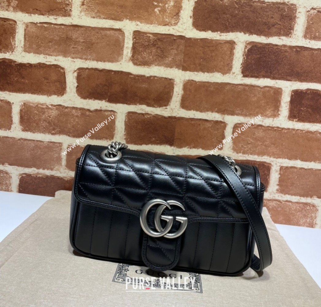 Gucci GG Marmont Geometric Leather Mini Bag 446744 Black 2025 (DLH-250630053)