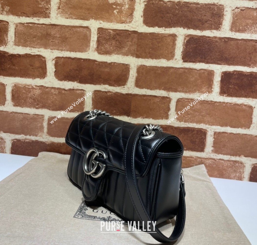 Gucci GG Marmont Geometric Leather Mini Bag 446744 Black 2025 (DLH-250630053)