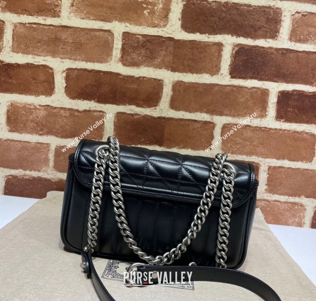 Gucci GG Marmont Geometric Leather Mini Bag 446744 Black 2025 (DLH-250630053)
