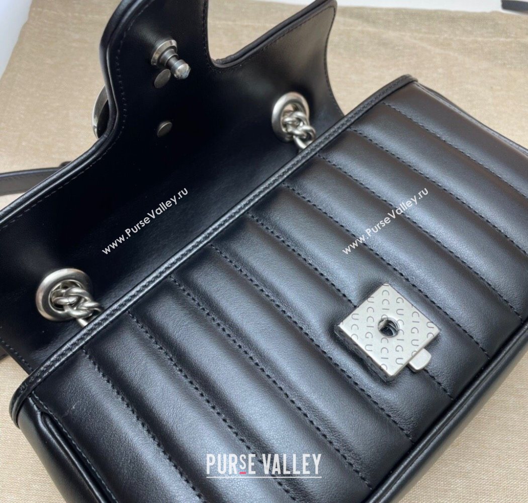 Gucci GG Marmont Geometric Leather Mini Bag 446744 Black 2025 (DLH-250630053)