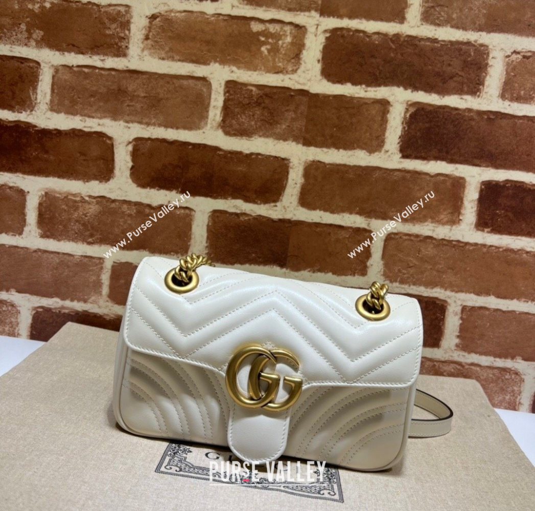 Gucci GG Marmont Matelasse Leather Mini Bag 446744 White/Gold 2025 (DLH-250630054)