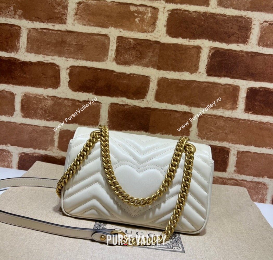 Gucci GG Marmont Matelasse Leather Mini Bag 446744 White/Gold 2025 (DLH-250630054)