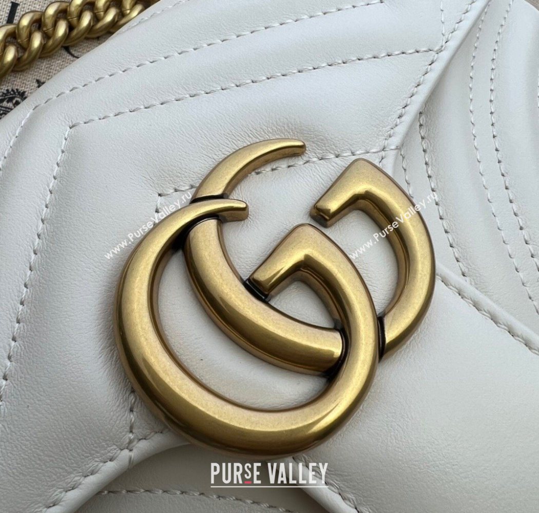 Gucci GG Marmont Matelasse Leather Mini Bag 446744 White/Gold 2025 (DLH-250630054)