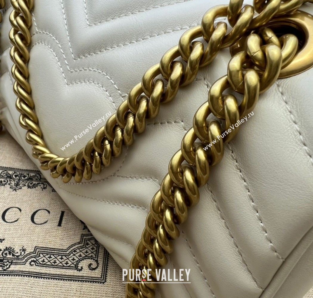 Gucci GG Marmont Matelasse Leather Mini Bag 446744 White/Gold 2025 (DLH-250630054)
