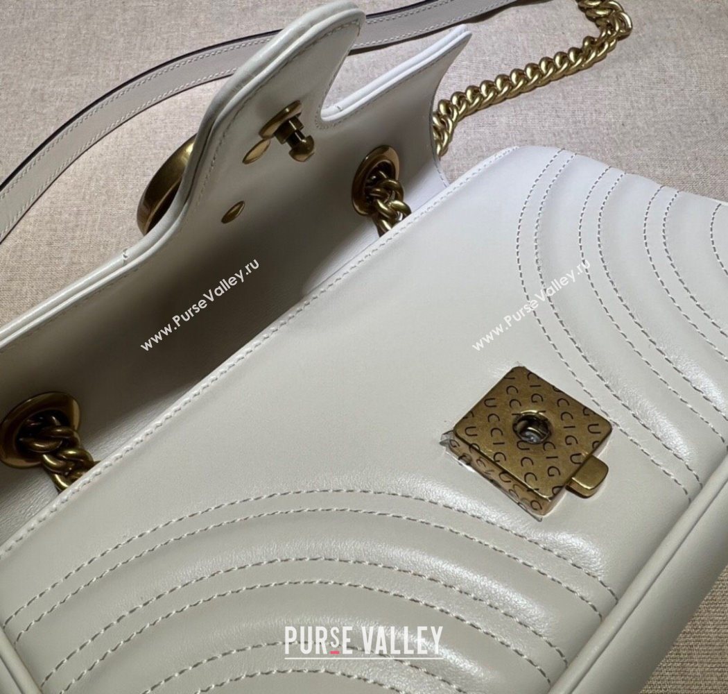 Gucci GG Marmont Matelasse Leather Mini Bag 446744 White/Gold 2025 (DLH-250630054)