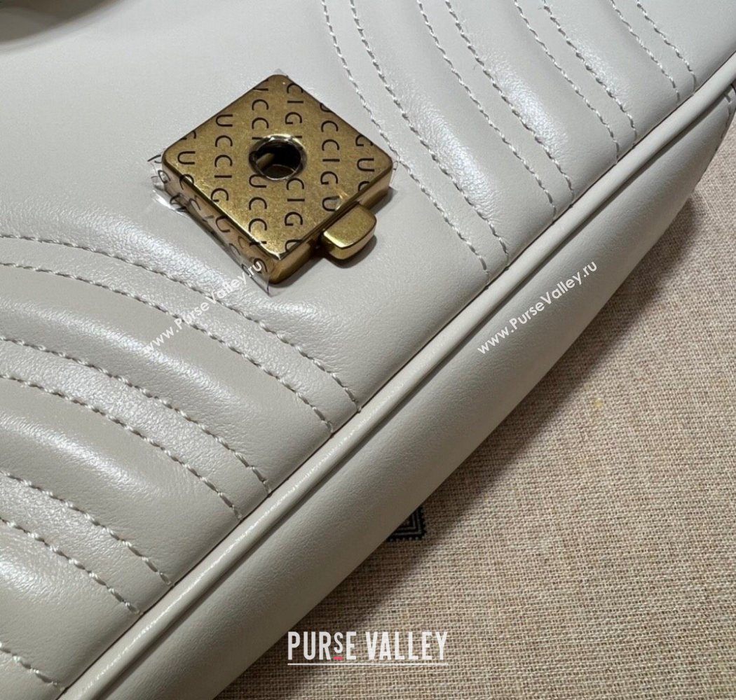 Gucci GG Marmont Matelasse Leather Mini Bag 446744 White/Gold 2025 (DLH-250630054)