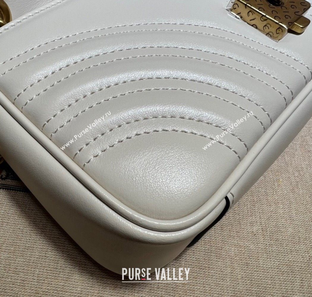 Gucci GG Marmont Matelasse Leather Mini Bag 446744 White/Gold 2025 (DLH-250630054)