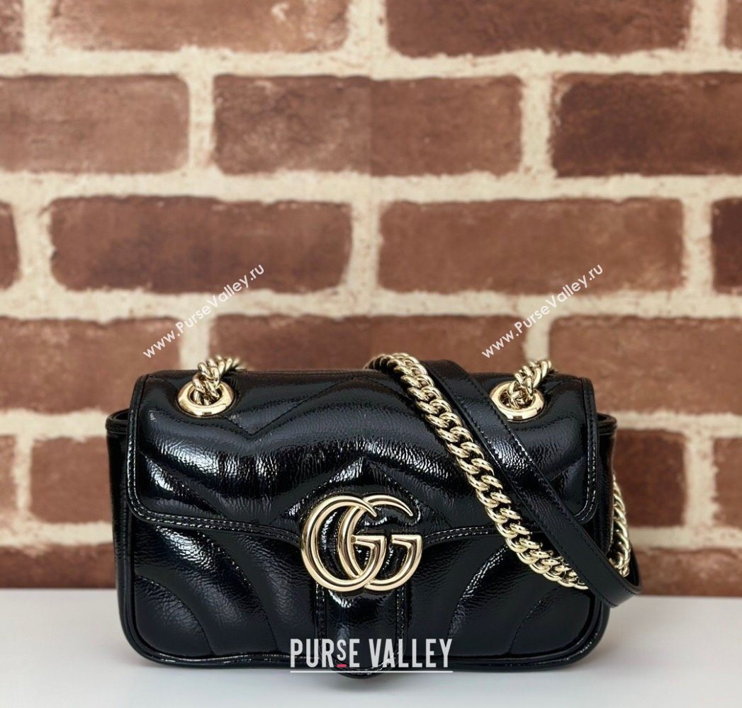 Gucci GG Marmont Padded Patent Leather Mini Bag 446744 Black 2025 (DLH-250630056)