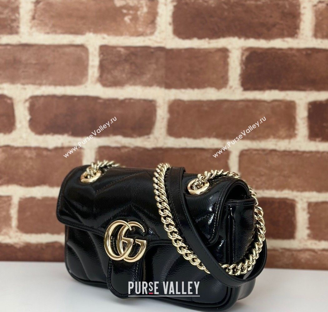 Gucci GG Marmont Padded Patent Leather Mini Bag 446744 Black 2025 (DLH-250630056)