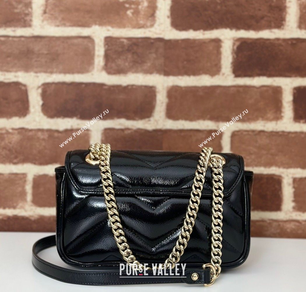 Gucci GG Marmont Padded Patent Leather Mini Bag 446744 Black 2025 (DLH-250630056)