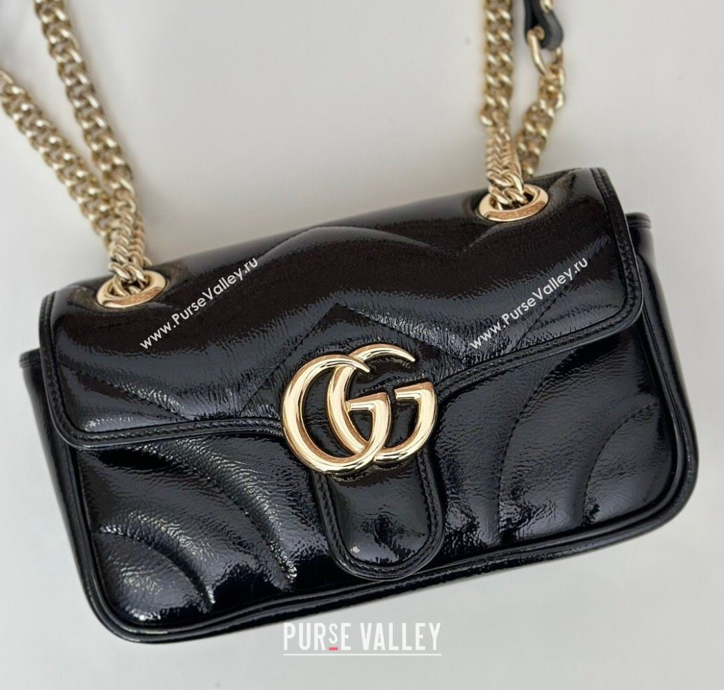 Gucci GG Marmont Padded Patent Leather Mini Bag 446744 Black 2025 (DLH-250630056)