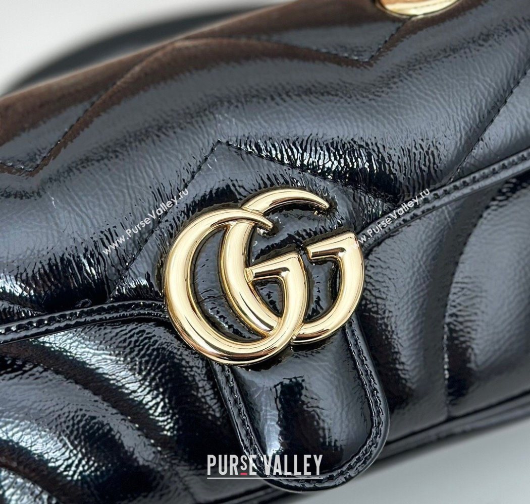 Gucci GG Marmont Padded Patent Leather Mini Bag 446744 Black 2025 (DLH-250630056)