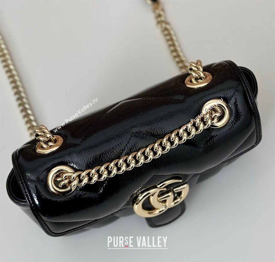 Gucci GG Marmont Padded Patent Leather Mini Bag 446744 Black 2025 (DLH-250630056)