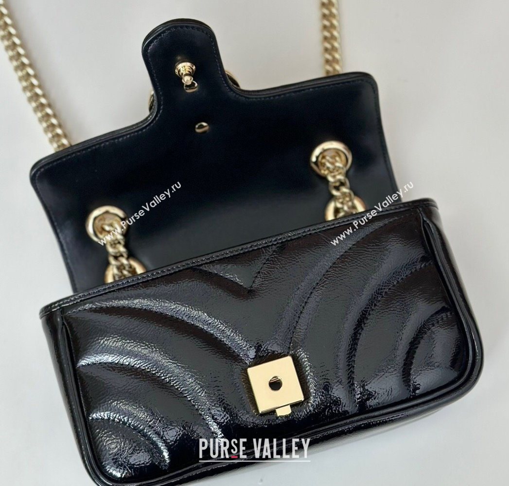Gucci GG Marmont Padded Patent Leather Mini Bag 446744 Black 2025 (DLH-250630056)