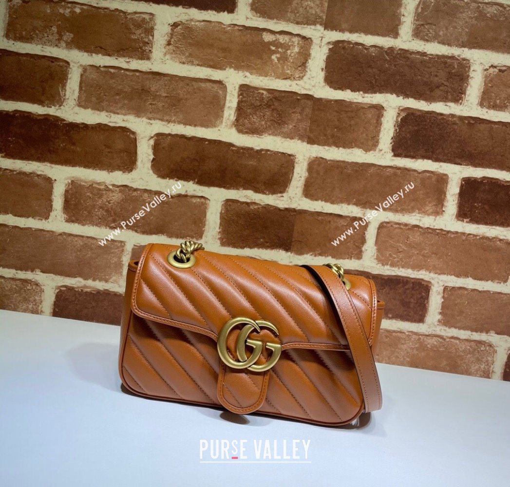Gucci GG Marmont Diagonal Leather Mini Bag 446744 Brown 2025 (DLH-250630057)
