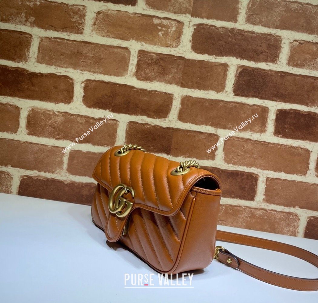 Gucci GG Marmont Diagonal Leather Mini Bag 446744 Brown 2025 (DLH-250630057)