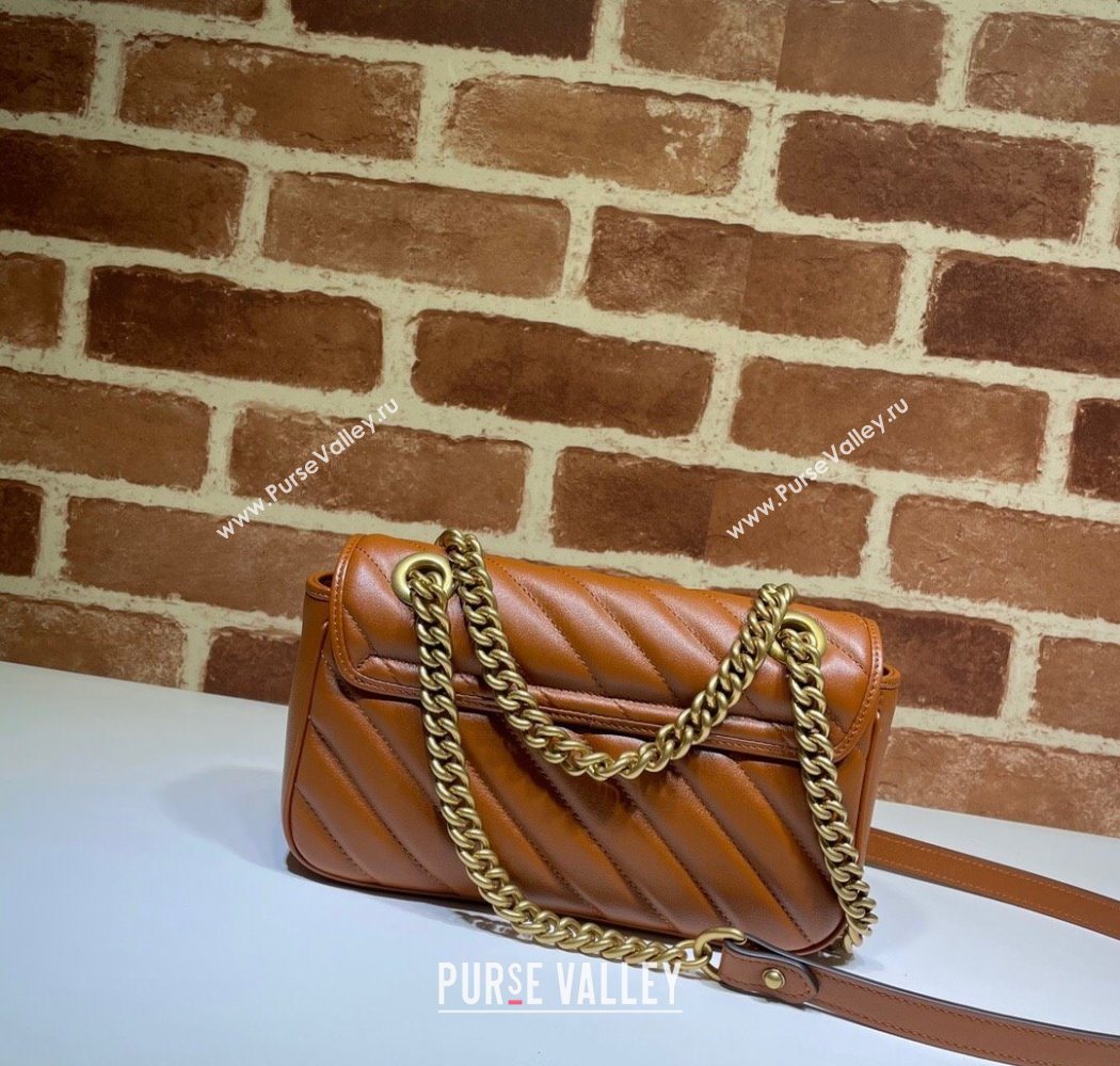 Gucci GG Marmont Diagonal Leather Mini Bag 446744 Brown 2025 (DLH-250630057)