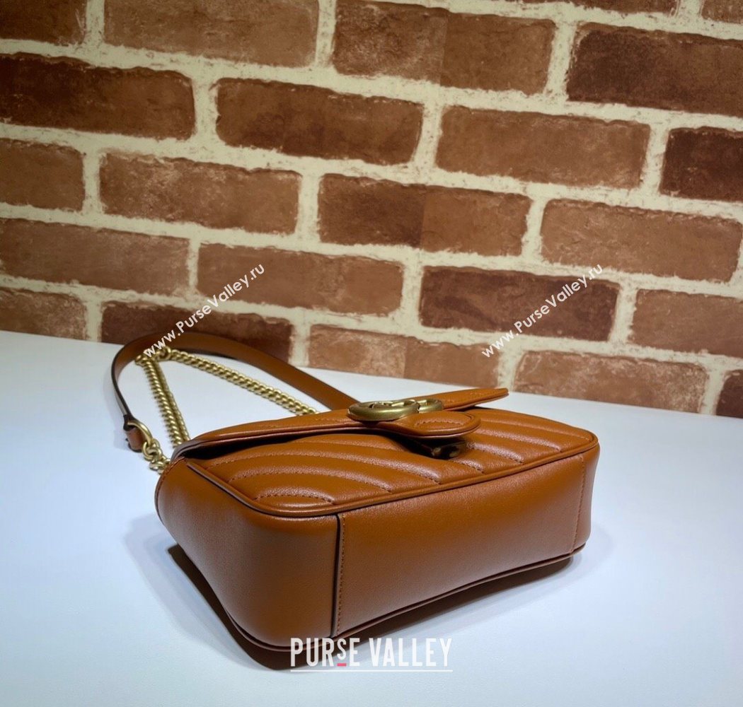 Gucci GG Marmont Diagonal Leather Mini Bag 446744 Brown 2025 (DLH-250630057)