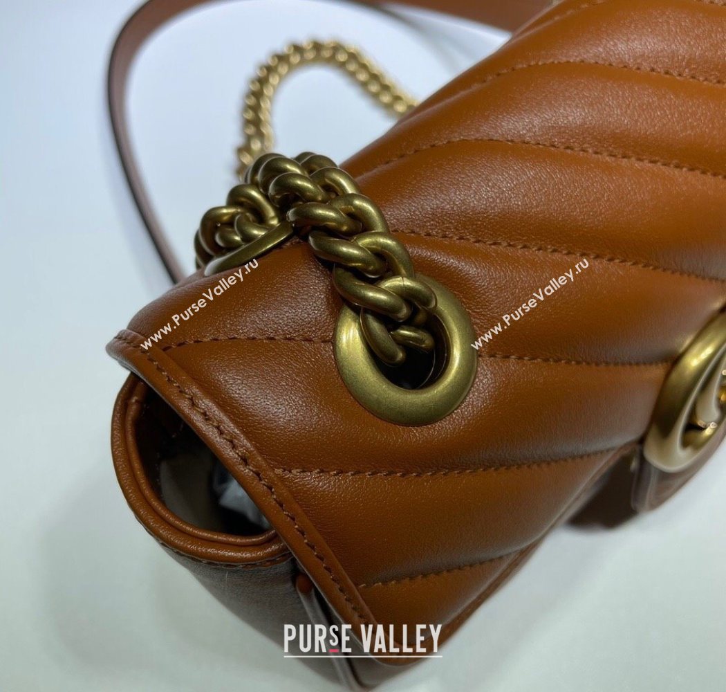 Gucci GG Marmont Diagonal Leather Mini Bag 446744 Brown 2025 (DLH-250630057)