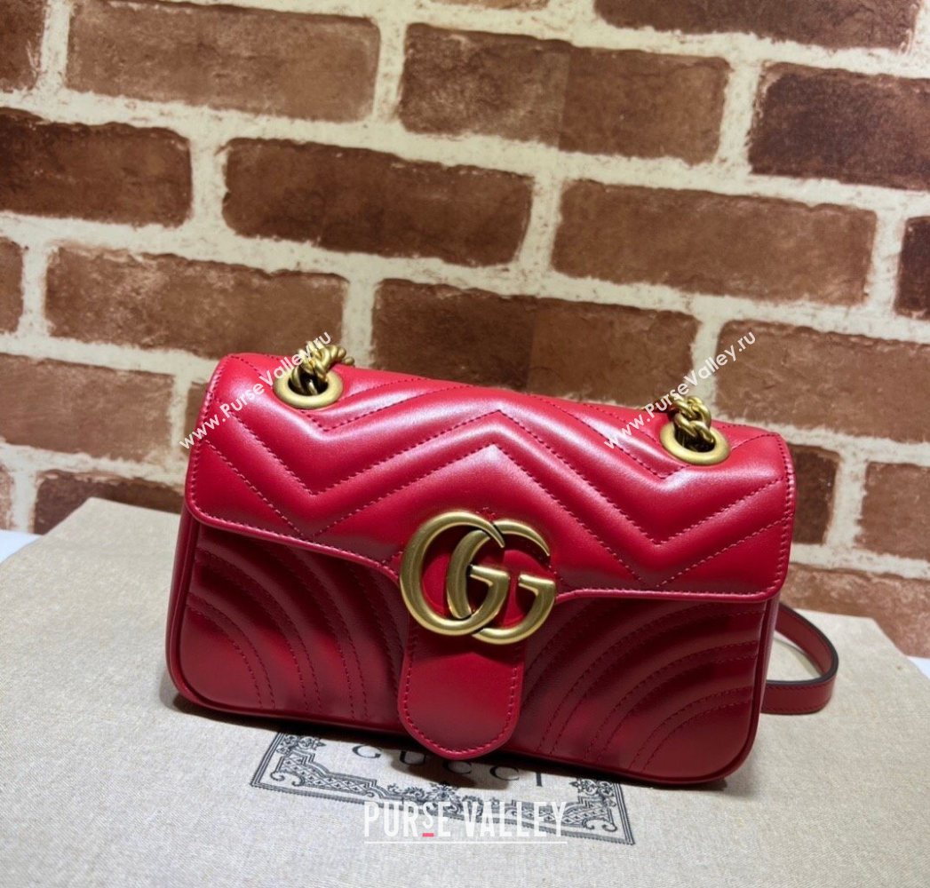 Gucci GG Marmont Matelasse Leather Mini Bag 446744 Red2 2025 (DLH-250630059)