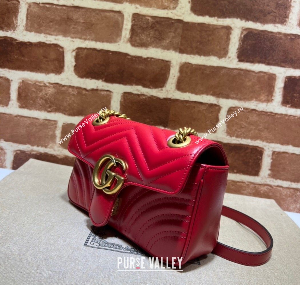 Gucci GG Marmont Matelasse Leather Mini Bag 446744 Red2 2025 (DLH-250630059)