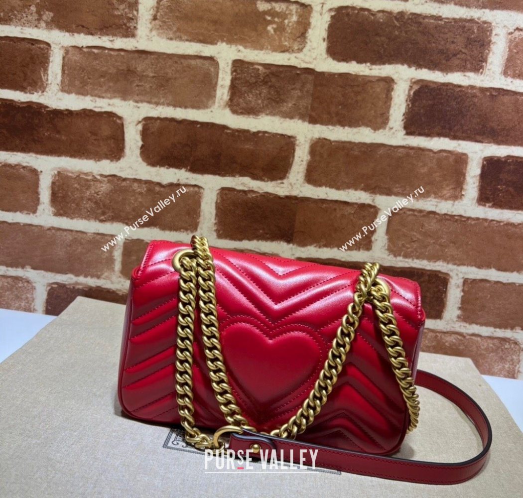 Gucci GG Marmont Matelasse Leather Mini Bag 446744 Red2 2025 (DLH-250630059)