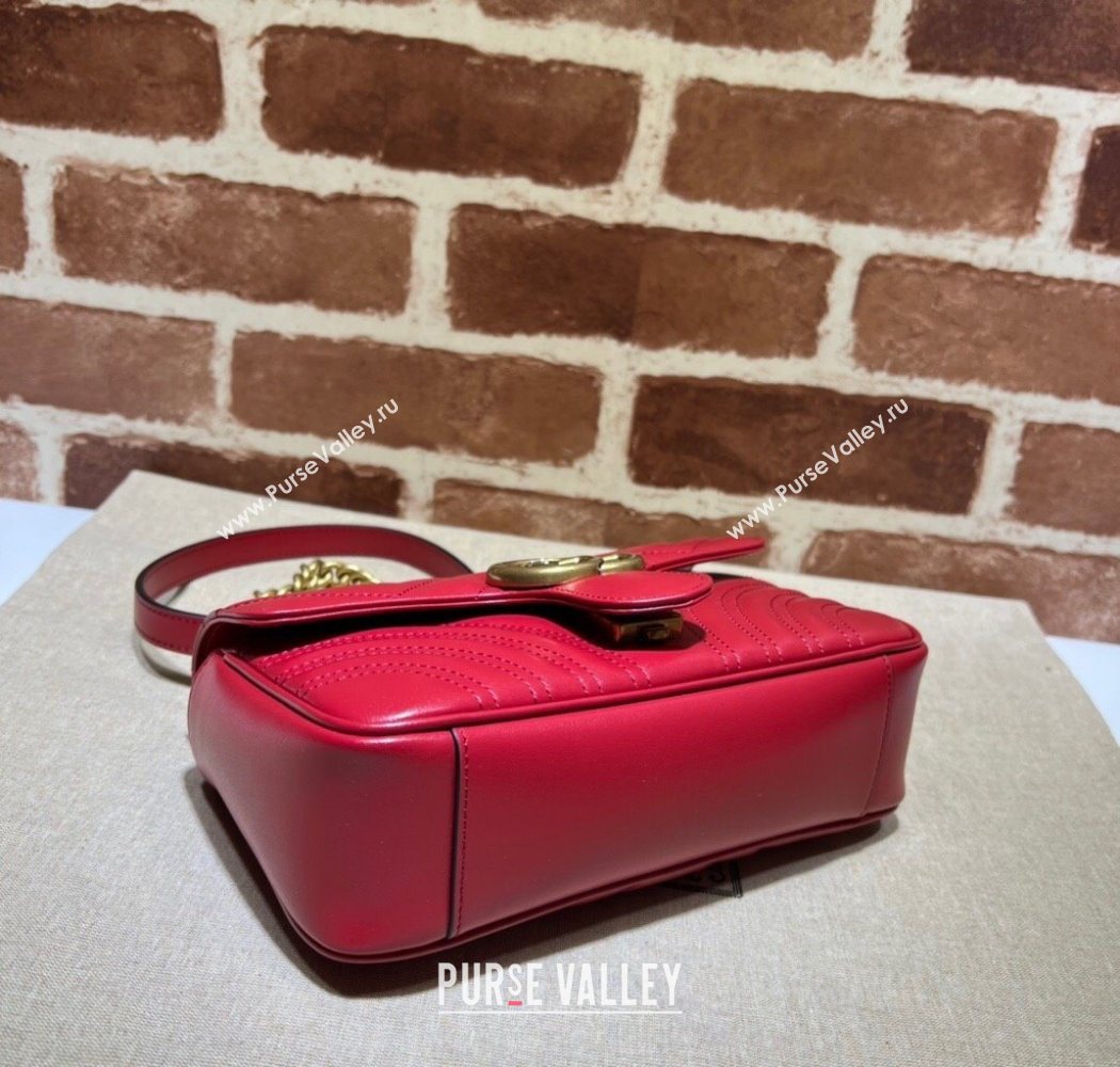 Gucci GG Marmont Matelasse Leather Mini Bag 446744 Red2 2025 (DLH-250630059)