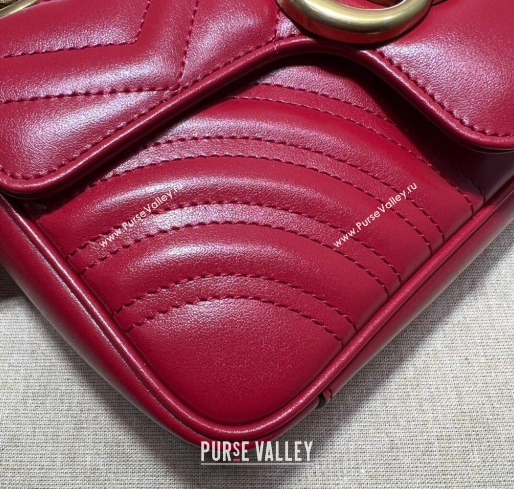 Gucci GG Marmont Matelasse Leather Mini Bag 446744 Red2 2025 (DLH-250630059)